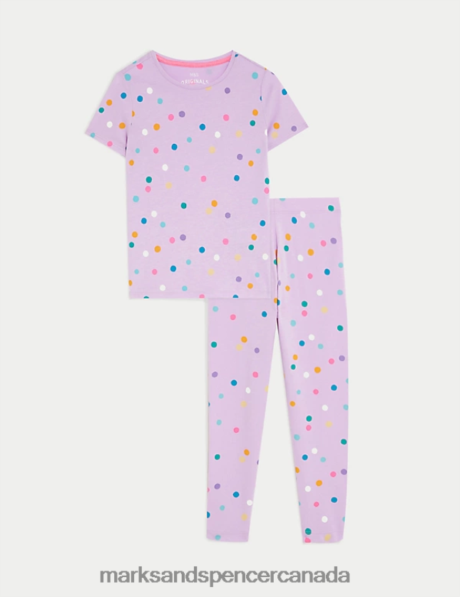 Clothing 20VTD9203 Cool Pink Kids Marks & Spencer Cotton Rich Spotted Top & Bottom Outfit - Marks and Spencer online