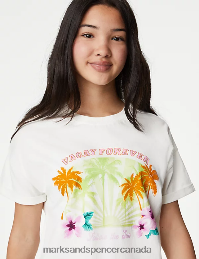 Marks and Spencer near me - Clothing 20VTD9340 Ivory Kids Marks & Spencer Cotton Rich Slogan Top & Bottom Outfit