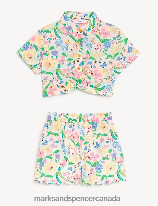 Clothing 20VTD9452 Multi Kids Marks & Spencer Pure Cotton Floral Top & Bottom Outfit - Marks and Spencer Canada locations