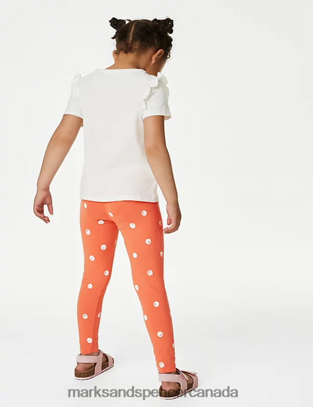 Marks and Spencer Canada - Clothing 20VTD9483 Coral Mix Kids Marks & Spencer 2pc Cotton Blend Spotted Top & Bottom Outfit