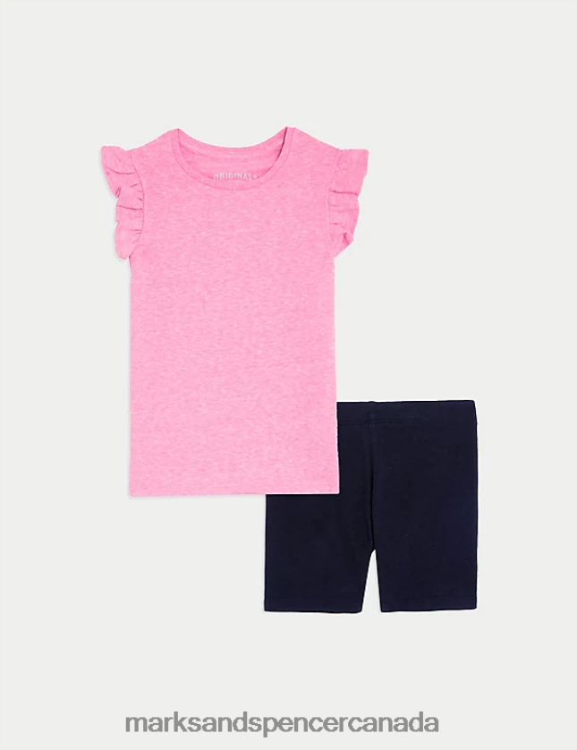 Marks and Spencer sale - Clothing 20VTD9527 Pink Mix Kids Marks & Spencer Cotton Blend Top & Bottom Outfit