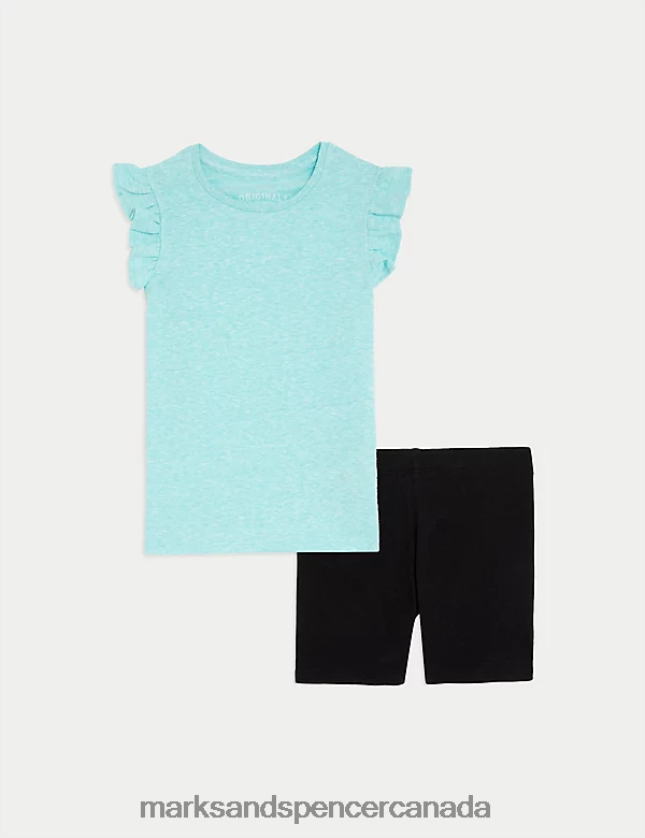 Clothing 20VTD9529 Green Kids Marks & Spencer Cotton Blend Top & Bottom Outfit - Marks and Spencer online