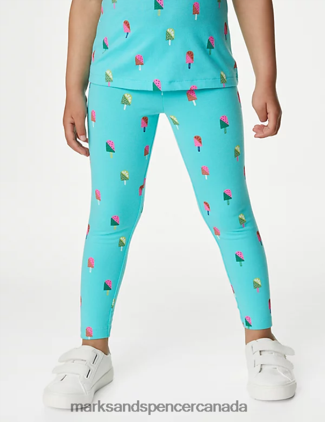 Marks and Spencer Canada - Clothing 20VTD9558 Bright Aqua Kids Marks & Spencer Cotton Rich Printed Top & Bottom Outfit