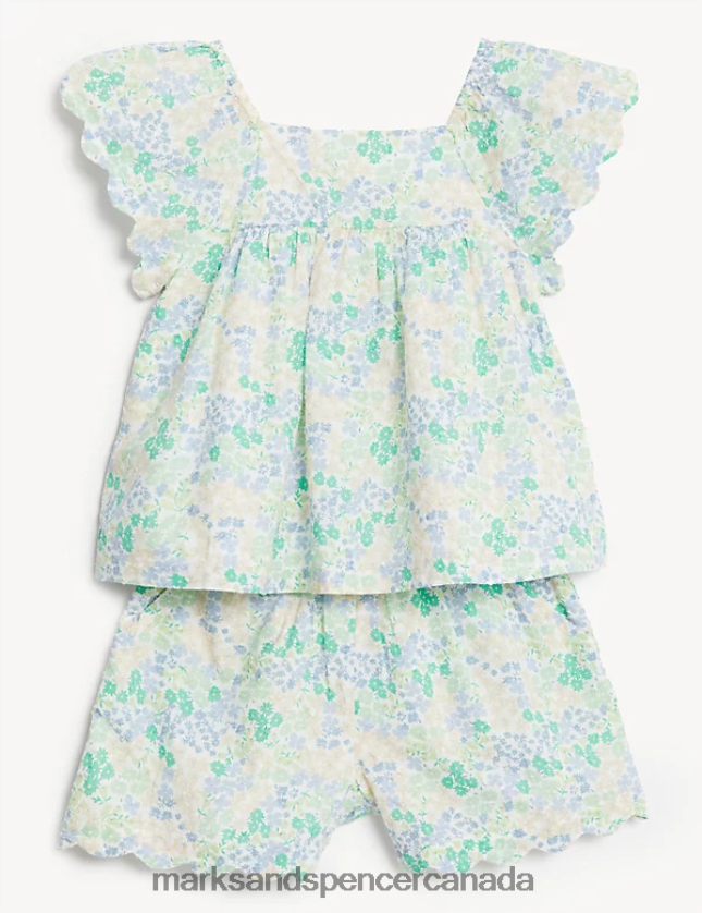 Marks and Spencer sale - Clothing 20VTD9575 Multi Kids Marks & Spencer 2pc Pure Cotton Floral Top & Bottom Outfit
