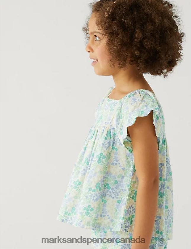 Marks and Spencer sale - Clothing 20VTD9575 Multi Kids Marks & Spencer 2pc Pure Cotton Floral Top & Bottom Outfit