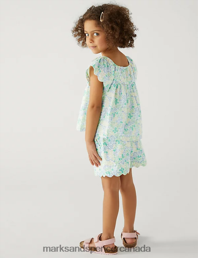 Marks and Spencer sale - Clothing 20VTD9575 Multi Kids Marks & Spencer 2pc Pure Cotton Floral Top & Bottom Outfit