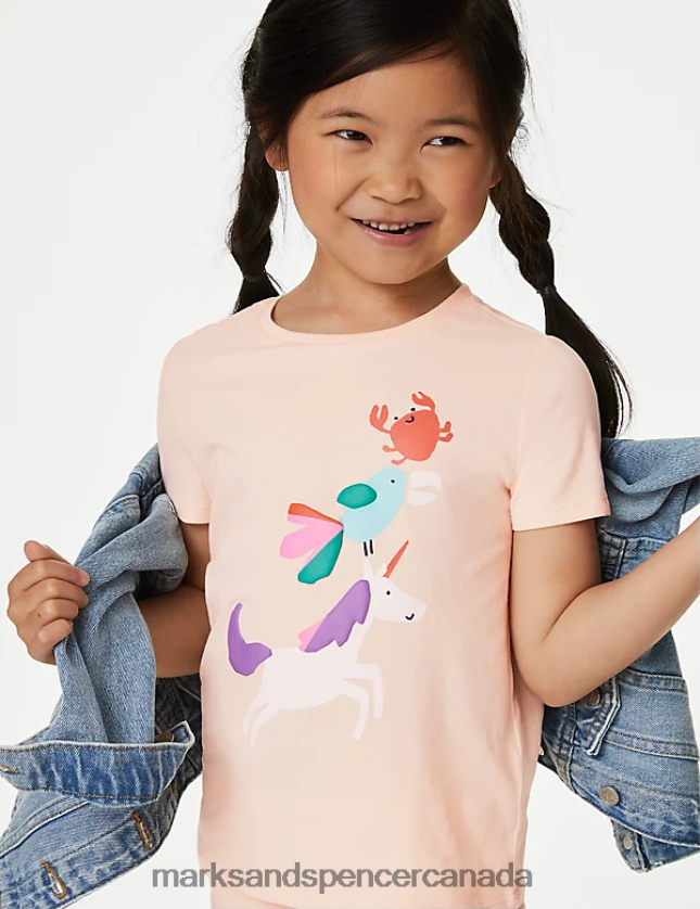 Clothing 20VTD9622 Light Peach Kids Marks & Spencer Cotton Rich Unicorn Top & Bottom Outfit - Marks and Spencer Canada locations