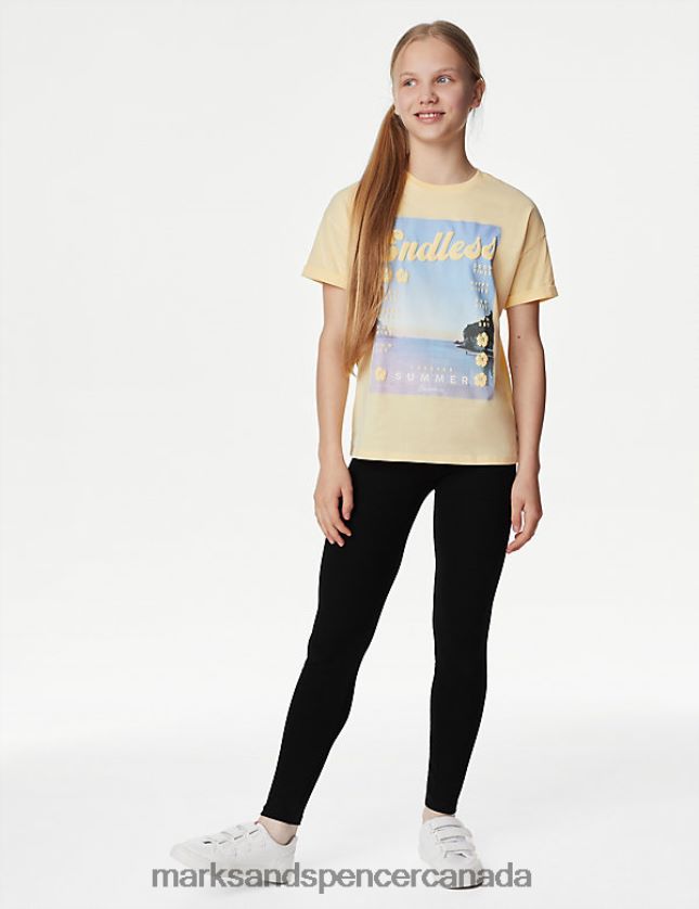 Marks and Spencer sale - Clothing 20VTD9174 Black Mix Kids Marks & Spencer 2pk Cotton Rich Ribbed Leggings