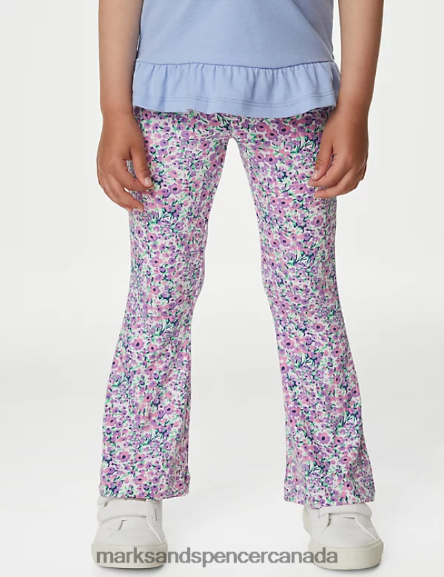 Clothing 20VTD9176 Multi Kids Marks & Spencer Cotton Rich Floral Ribbed Flared Leggings - Marks and Spencer online