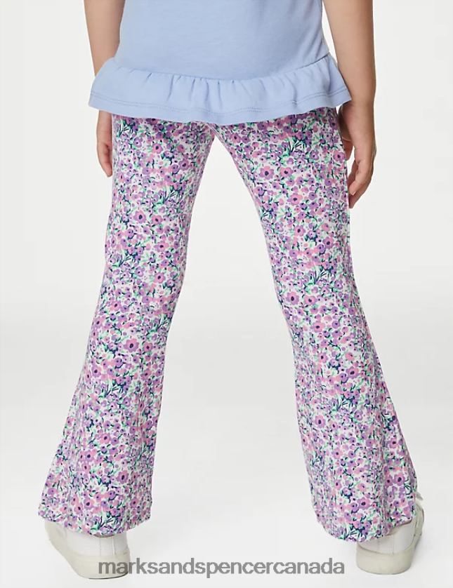 Clothing 20VTD9176 Multi Kids Marks & Spencer Cotton Rich Floral Ribbed Flared Leggings - Marks and Spencer online