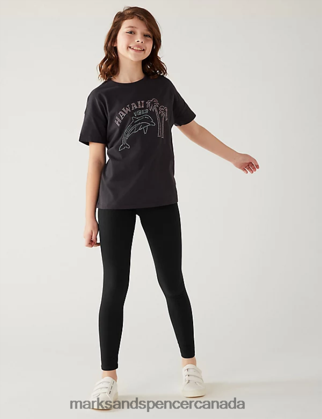 Clothing 20VTD9225 Black Kids Marks & Spencer 5pk Cotton Rich Leggings with Stretch - Marks and Spencer outlet