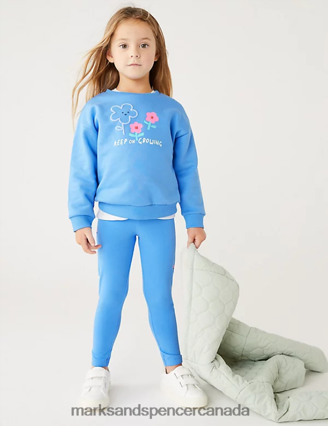 Marks and Spencer near me - Clothing 20VTD9463 Blue Kids Marks & Spencer Cotton Rich Flower Leggings