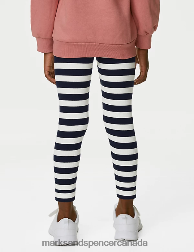 Marks and Spencer sale - Clothing 20VTD9468 Navy Kids Marks & Spencer Cotton Rich Striped Leggings