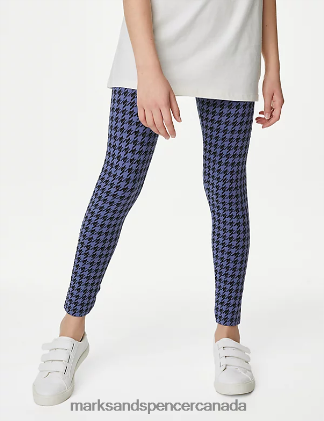 Clothing 20VTD9599 Blue Mix Kids Marks & Spencer Cotton Rich Dogtooth Leggings - Marks and Spencer outlet