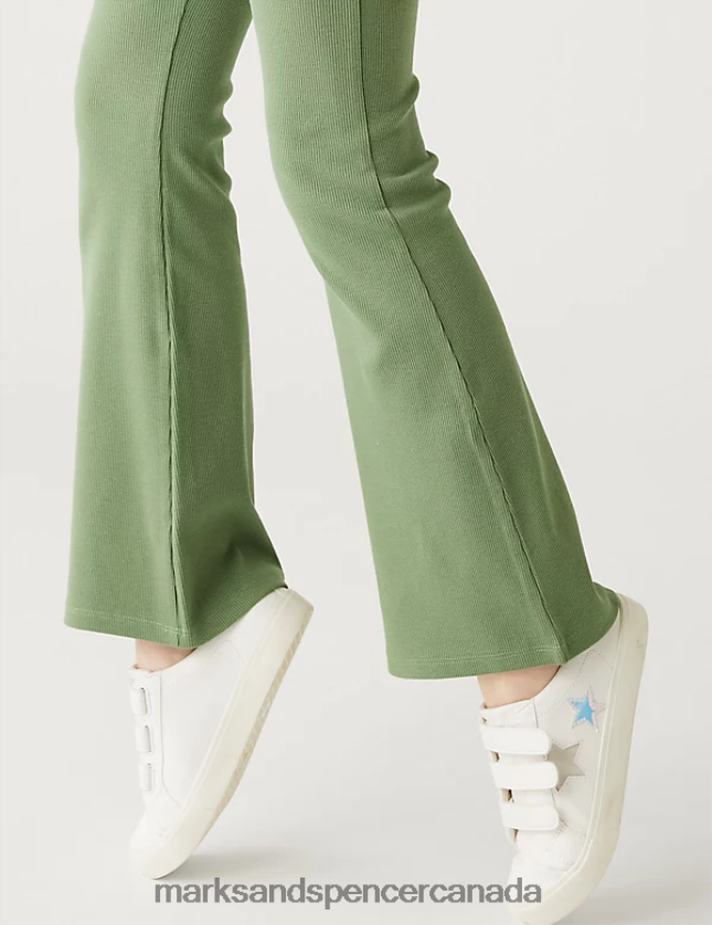 Clothing 20VTD9717 Khaki Kids Marks & Spencer Cotton Rich Flared Ribbed Leggings - Marks and Spencer Canada locations