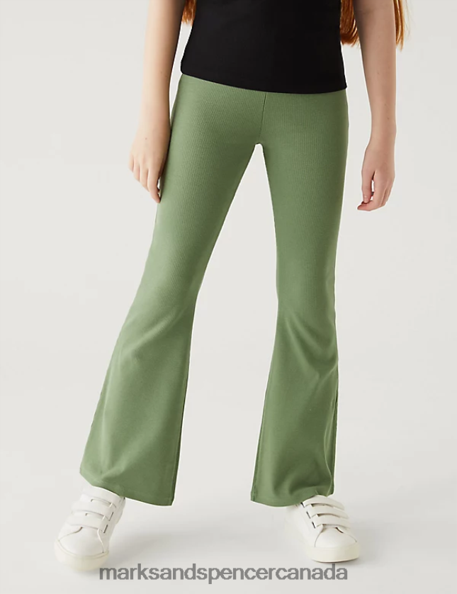 Clothing 20VTD9717 Khaki Kids Marks & Spencer Cotton Rich Flared Ribbed Leggings - Marks and Spencer Canada locations