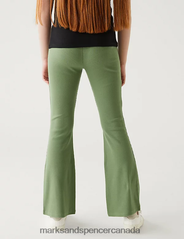 Clothing 20VTD9717 Khaki Kids Marks & Spencer Cotton Rich Flared Ribbed Leggings - Marks and Spencer Canada locations