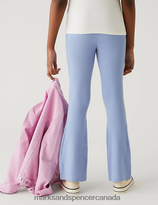 Clothing 20VTD9718 Blue Kids Marks & Spencer Cotton Rich Flared Ribbed Leggings - Marks and Spencer outlet
