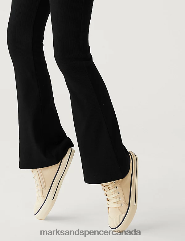 Marks and Spencer Canada - Clothing 20VTD9719 Black Kids Marks & Spencer Cotton Rich Flared Ribbed Leggings