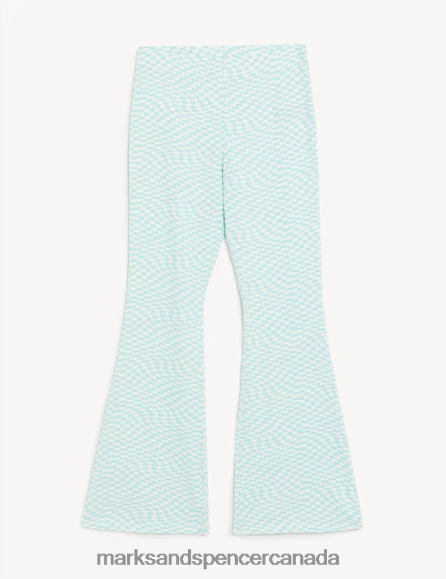 Marks and Spencer Canada - Clothing 20VTD9818 Aqua Mix Kids Marks & Spencer Cotton Rich Checkerboard Flared Leggings