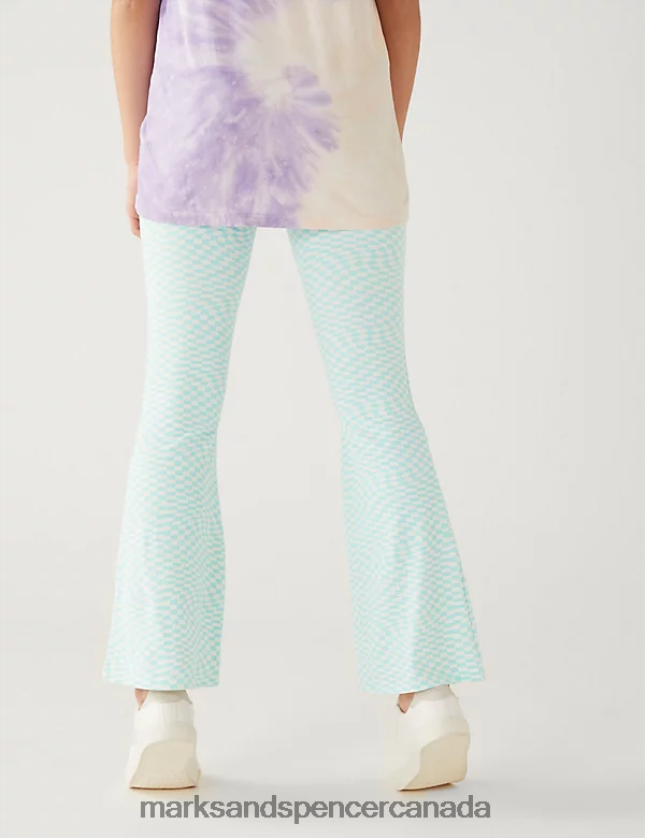 Marks and Spencer Canada - Clothing 20VTD9818 Aqua Mix Kids Marks & Spencer Cotton Rich Checkerboard Flared Leggings