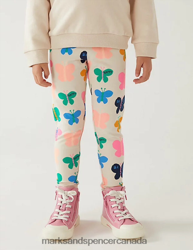 Marks and Spencer Canada - Clothing 20VTD9923 Multi Kids Marks & Spencer Cotton Rich Butterfly Print Leggings