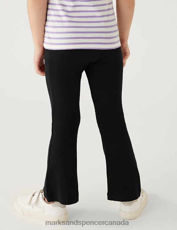 Kids Black Clothing Marks & Spencer Cotton Rich Ribbed Flared Leggings 20VTD8996 - Marks and Spencer Canada locations