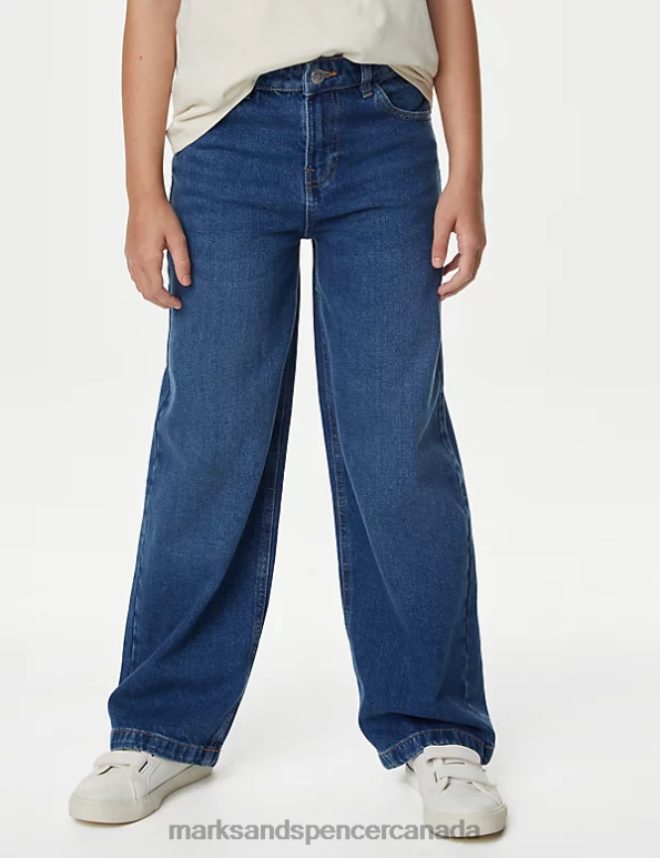 Kids Dark Denim Clothing Marks & Spencer Wide Leg Denim Jeans 20VTD8944 - Marks and Spencer online
