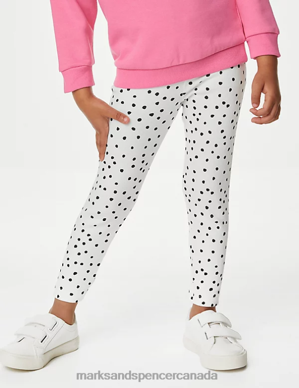 Kids White Clothing Marks & Spencer Cotton Rich Spotted Leggings 20VTD8860 - Marks and Spencer outlet