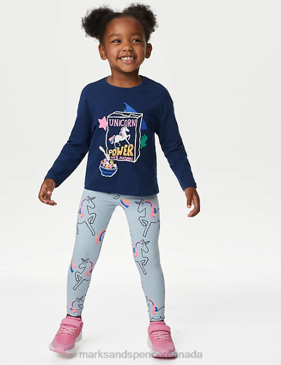 Marks and Spencer sale - Marks & Spencer Kids Cotton Rich Unicorn Leggings Clothing Soft Blue 20VTD9022