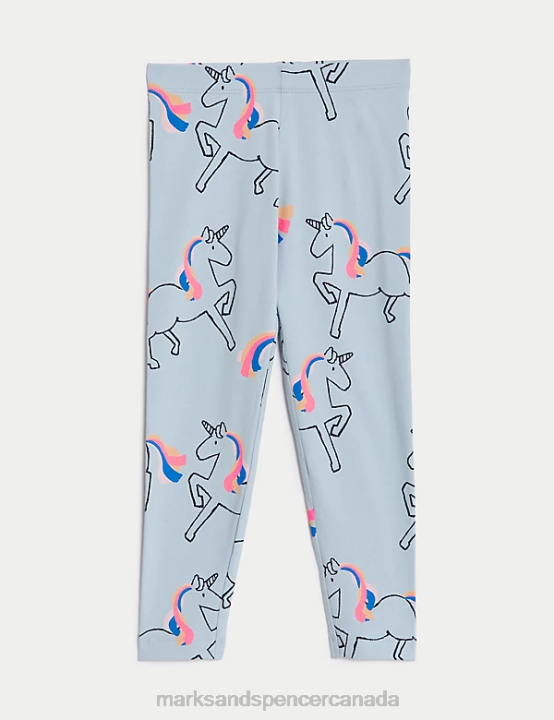 Marks and Spencer sale - Marks & Spencer Kids Cotton Rich Unicorn Leggings Clothing Soft Blue 20VTD9022
