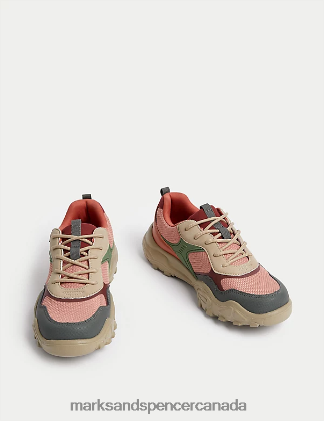 Marks and Spencer near me - Footwear 20VTD9283 Pink Mix Kids Marks & Spencer Freshfeet Colour Block Trainers