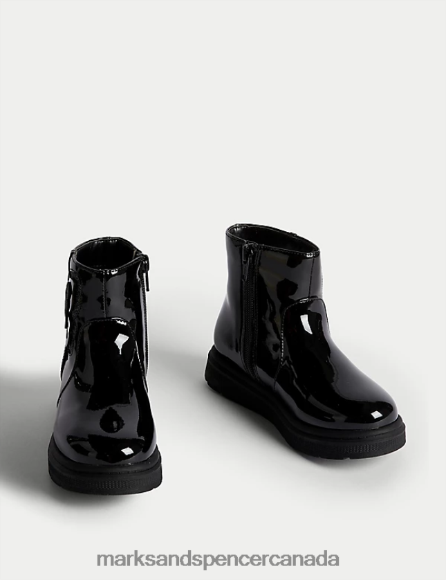Footwear 20VTD9312 Black Patent Kids Marks & Spencer Patent Freshfeet Chelsea Boots - Marks and Spencer outlet
