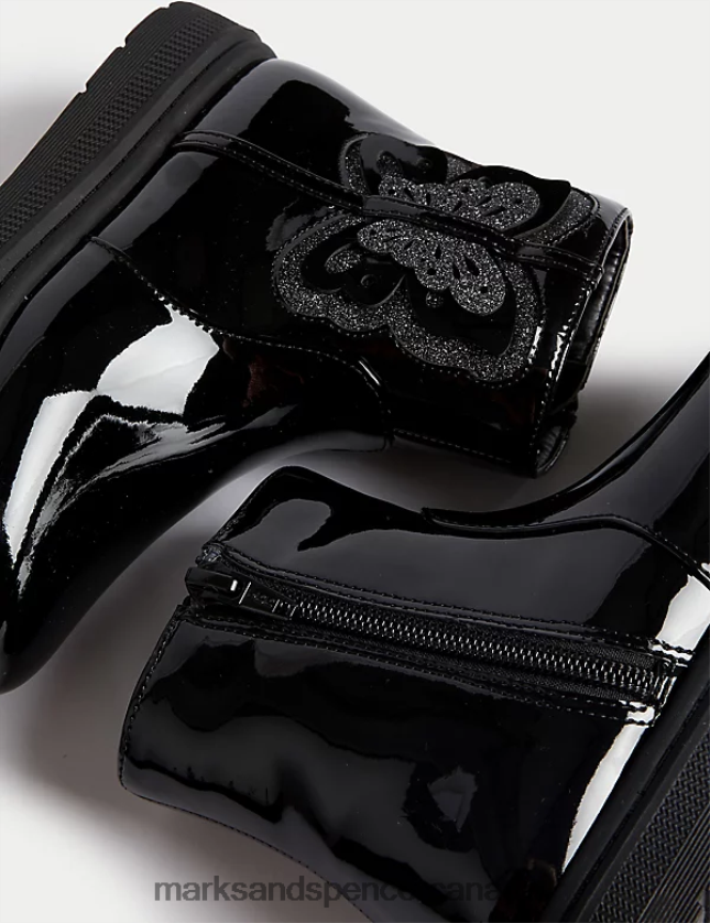 Footwear 20VTD9312 Black Patent Kids Marks & Spencer Patent Freshfeet Chelsea Boots - Marks and Spencer outlet