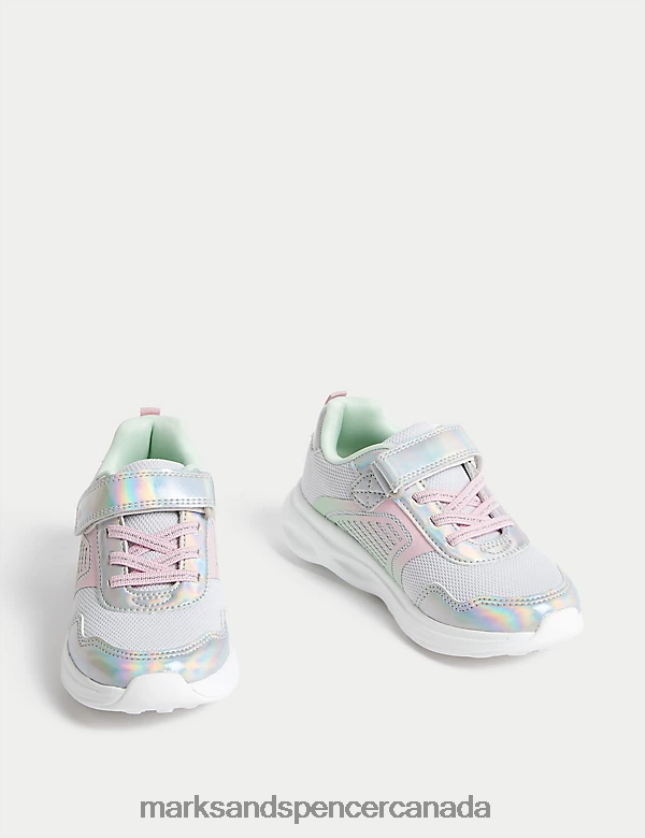 Marks and Spencer sale - Footwear 20VTD9363 Silver Mix Kids Marks & Spencer Freshfeet Riptape Trainers