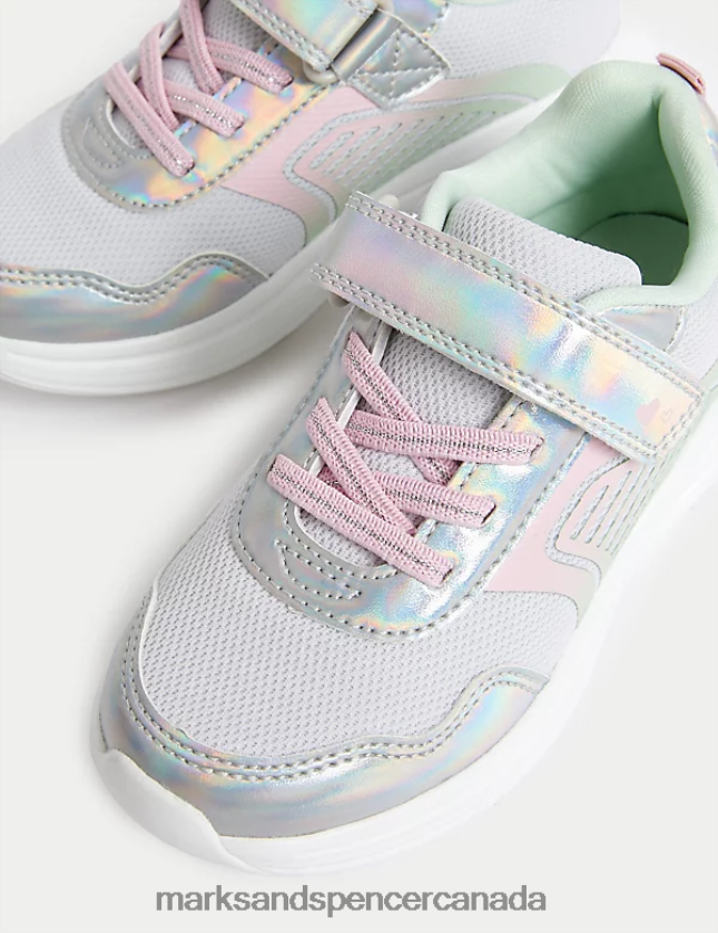 Marks and Spencer sale - Footwear 20VTD9363 Silver Mix Kids Marks & Spencer Freshfeet Riptape Trainers