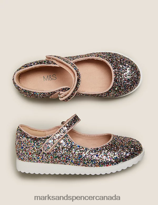 Marks and Spencer Canada - Footwear 20VTD9451 Multi Kids Marks & Spencer Riptape Glitter Mary Jane Shoes
