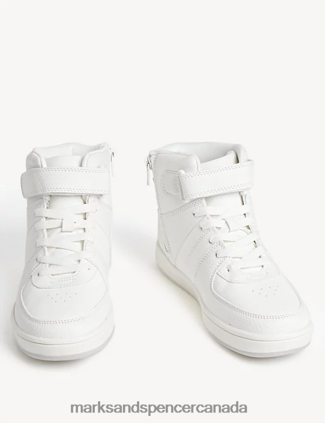 Marks and Spencer sale - Footwear 20VTD9620 White Mix Kids Marks & Spencer Freshfeet Riptape High Top Trainers