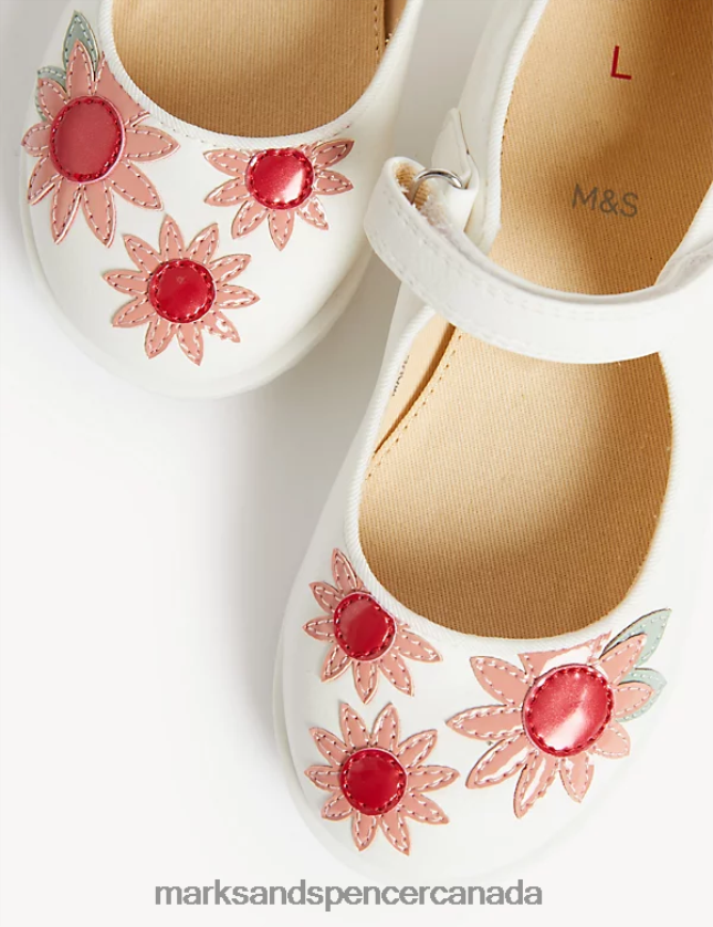 Footwear 20VTD9626 White Mix Kids Marks & Spencer Floral Riptape Mary Jane Shoes - Marks and Spencer Canada locations