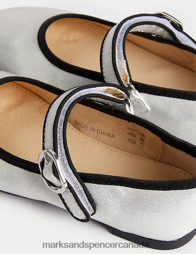 Marks and Spencer Canada - Footwear 20VTD9640 Silver Mix Kids Marks & Spencer Riptape Mary Jane Shoes