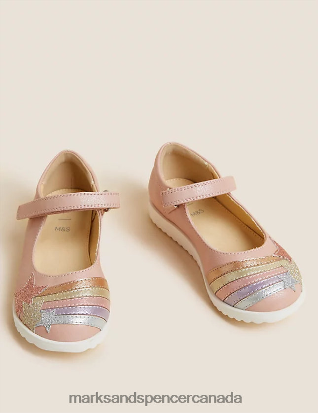 Marks and Spencer near me - Footwear 20VTD9642 Pink Mix Kids Marks & Spencer Rainbow Riptape Mary Jane Shoes