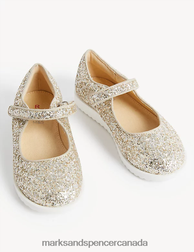 Footwear 20VTD9716 Gold Kids Marks & Spencer Glitter Mary Jane Shoes - Marks and Spencer Canada locations