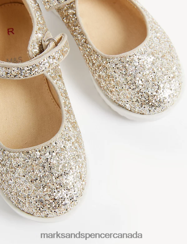 Footwear 20VTD9716 Gold Kids Marks & Spencer Glitter Mary Jane Shoes - Marks and Spencer Canada locations