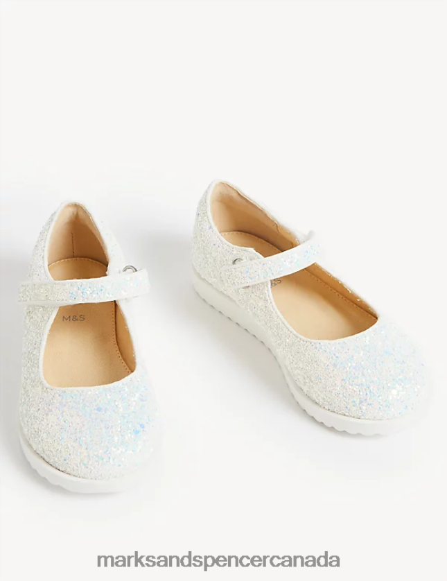 Marks and Spencer Canada - Footwear 20VTD9775 White Kids Marks & Spencer Glitter Riptape Mary Jane Shoes