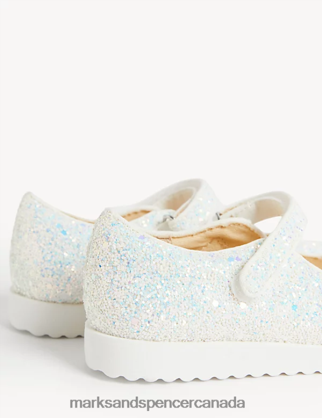 Marks and Spencer Canada - Footwear 20VTD9775 White Kids Marks & Spencer Glitter Riptape Mary Jane Shoes
