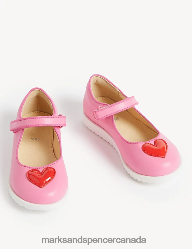 Footwear 20VTD9796 Pink Kids Marks & Spencer Riptape Heart Mary Jane Shoes - Marks and Spencer outlet