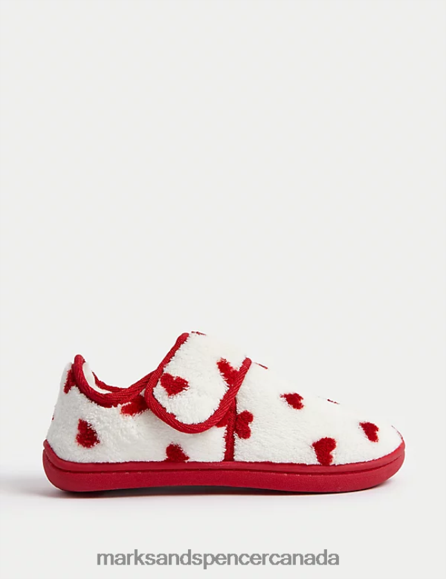 Footwear 20VTD9849 White/Red Kids Marks & Spencer Heart Riptape Slippers - Marks and Spencer online