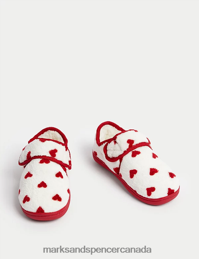 Footwear 20VTD9849 White/Red Kids Marks & Spencer Heart Riptape Slippers - Marks and Spencer online