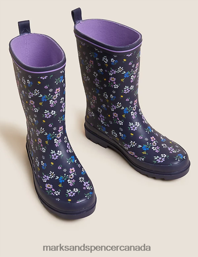 Footwear 20VTD9854 Navy Mix Kids Marks & Spencer Floral Wellies - Marks and Spencer Canada locations