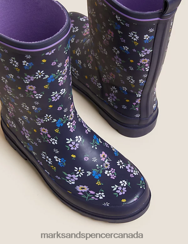 Footwear 20VTD9854 Navy Mix Kids Marks & Spencer Floral Wellies - Marks and Spencer Canada locations